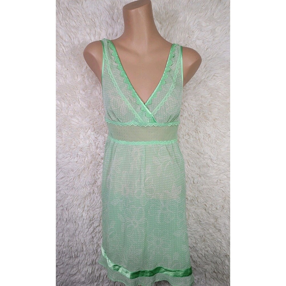 Vtg Victorias Secret Nightie Babydoll Size Small Semi Sheer Green White Floral P